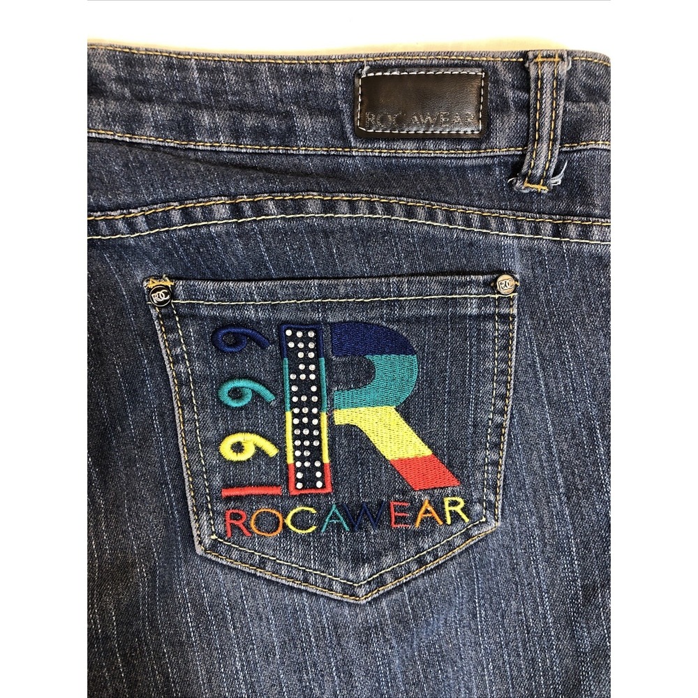 Rocawear Jeans Womens 13 Denim Blue Embroidered Rhinestone Skinny Stretch Junior